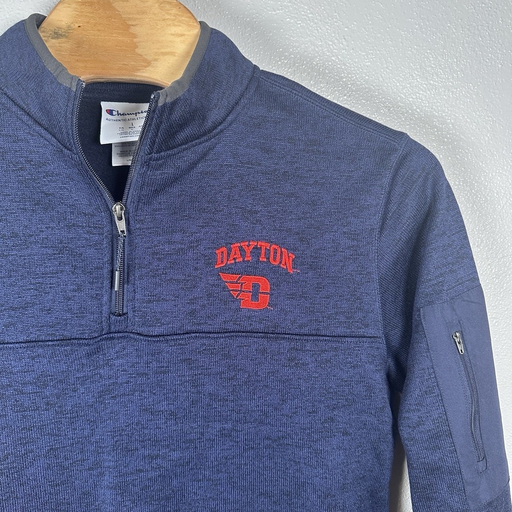 University of‎ Dayton Flyers 1/4 Zip Fleece Pullover Champion Mens Sz Large Blue